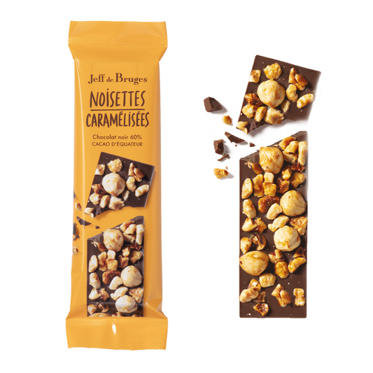 Barra corteza de chocolate negro 60% y avellanas caramelizadas