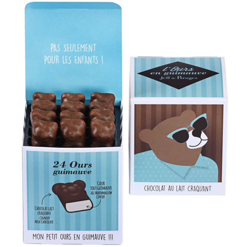 Caja cubo 24 osos de malvavisco chocolate con leche