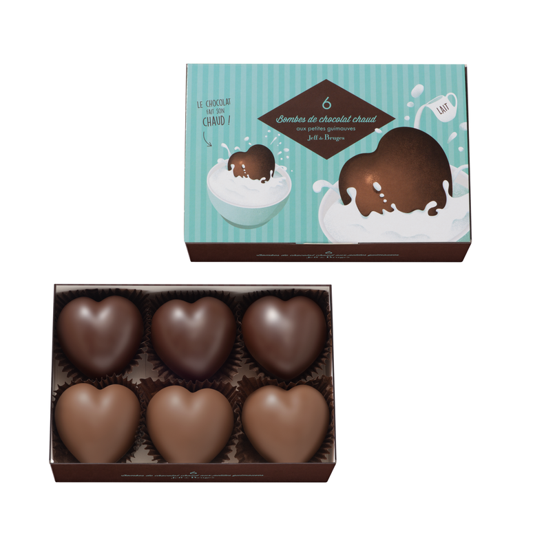 Caja 6 bombas corazón de chocolate